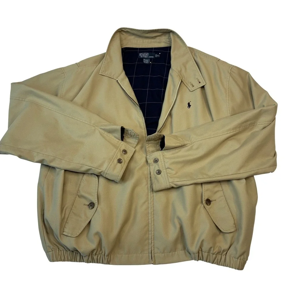 Polo Ralph Lauren Harrington Jacket Men XXL‎ Tan Beige Full Zip Windbreaker Pony
